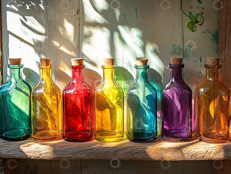 高清大图下载【趣麦麦图】彩色玻璃瓶