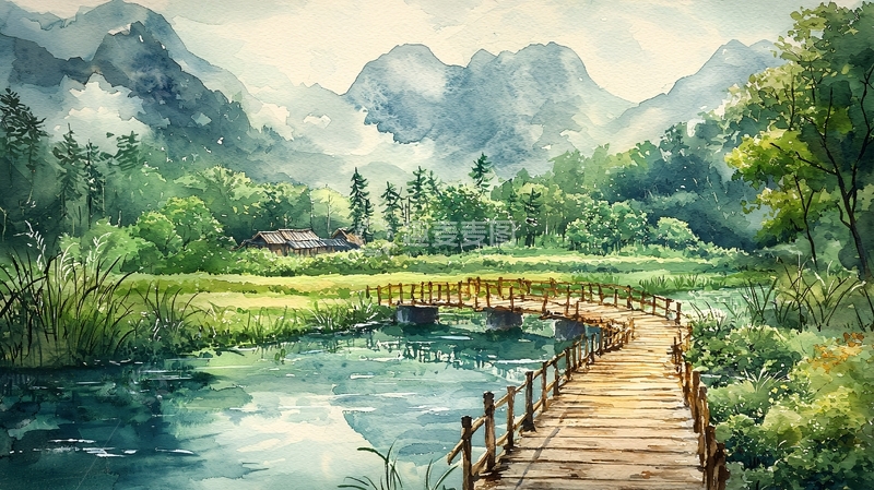 高清大图下载【趣麦麦图】水彩山水风景画