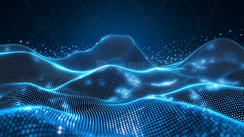 高清大图下载【趣麦麦图】蓝色科技感粒子波浪背景