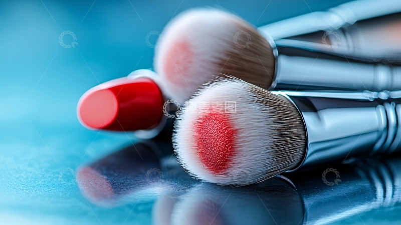 高清大图下载【趣麦麦图】红色口红与化妆刷特写