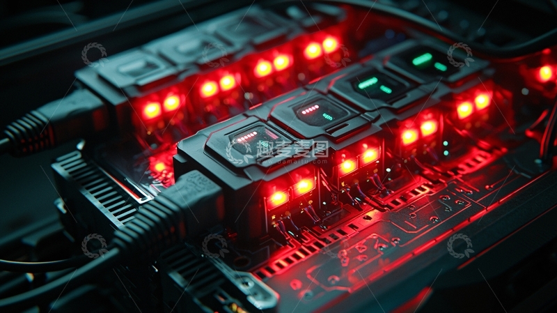高清大图下载【趣麦麦图】科技感电路板红色灯光