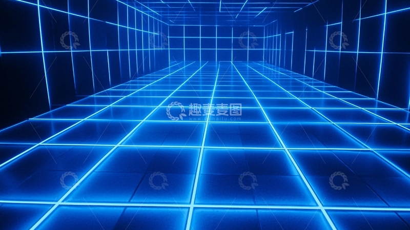 高清大图下载【趣麦麦图】蓝色霓虹灯走廊