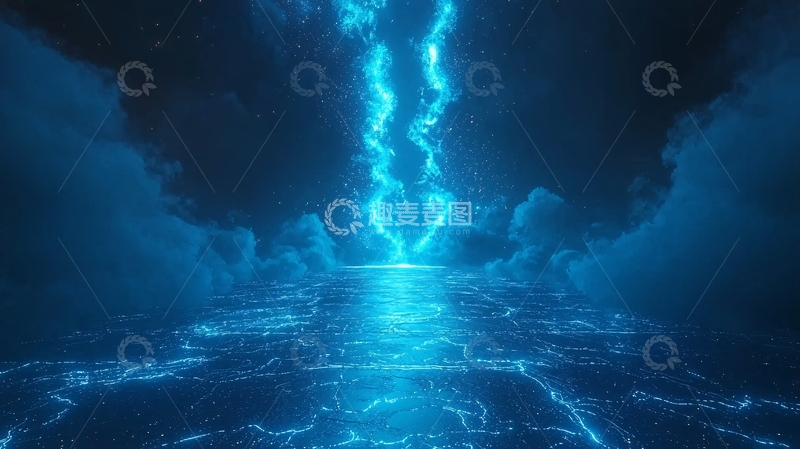 高清大图下载【趣麦麦图】蓝色闪电风暴海洋