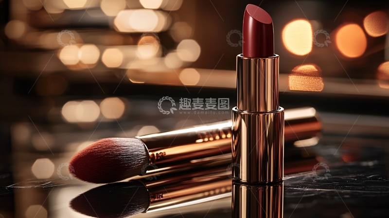 高清大图下载【趣麦麦图】深色口红和化妆刷特写