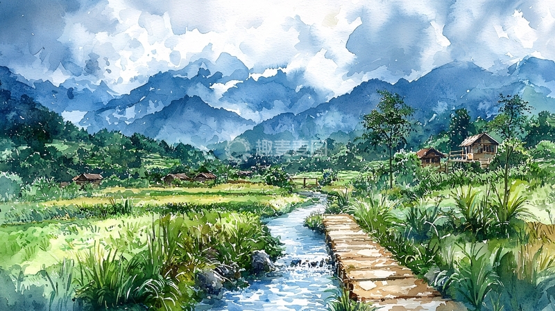 高清大图下载【趣麦麦图】水彩画山水风景
