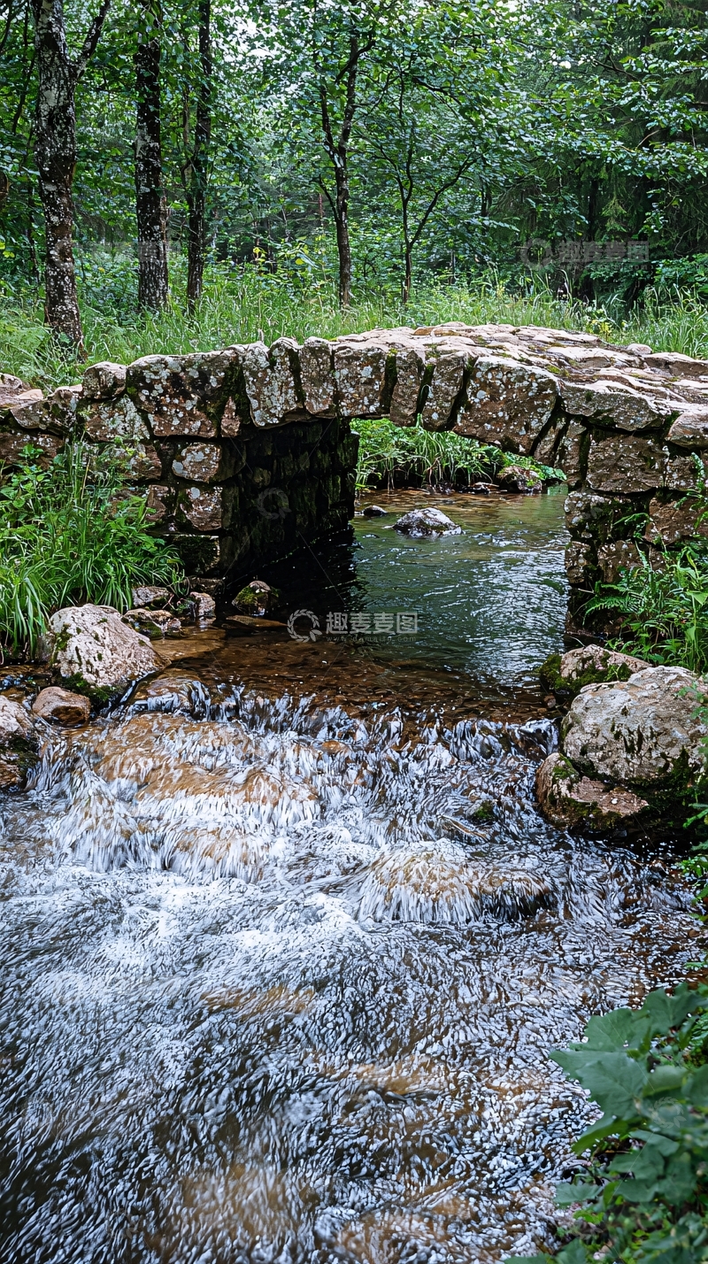 高清大图下载【趣麦麦图】森林小溪石桥