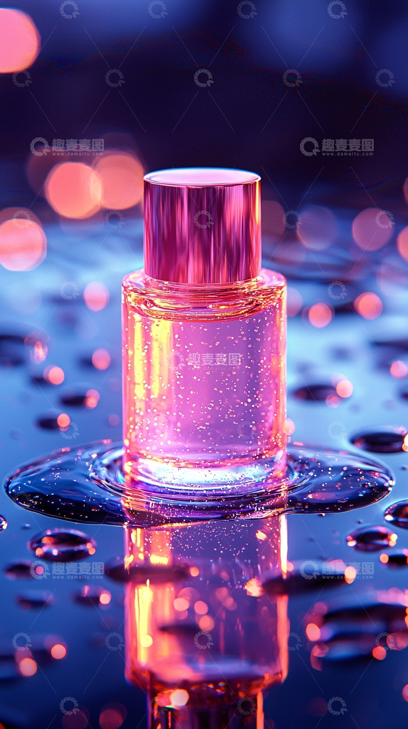 高清大图下载【趣麦麦图】粉色香水瓶倒影在水面上