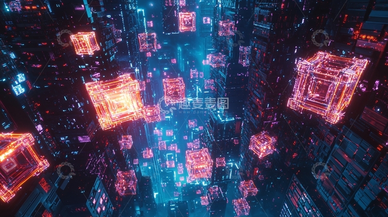 高清大图下载【趣麦麦图】炫酷发光立方体