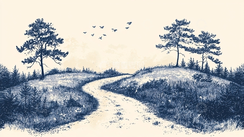 高清大图下载【趣麦麦图】田园风光素描插画