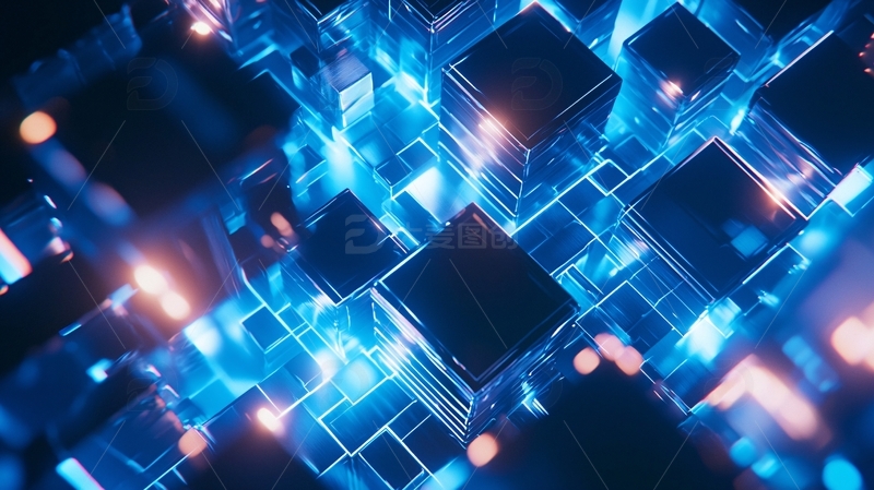 高清大图下载【趣麦麦图】蓝色科技感方块背景