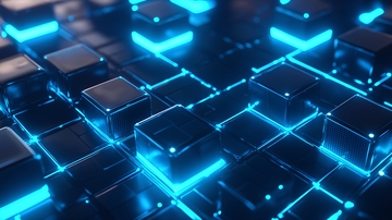 蓝色光线下的黑色立方体