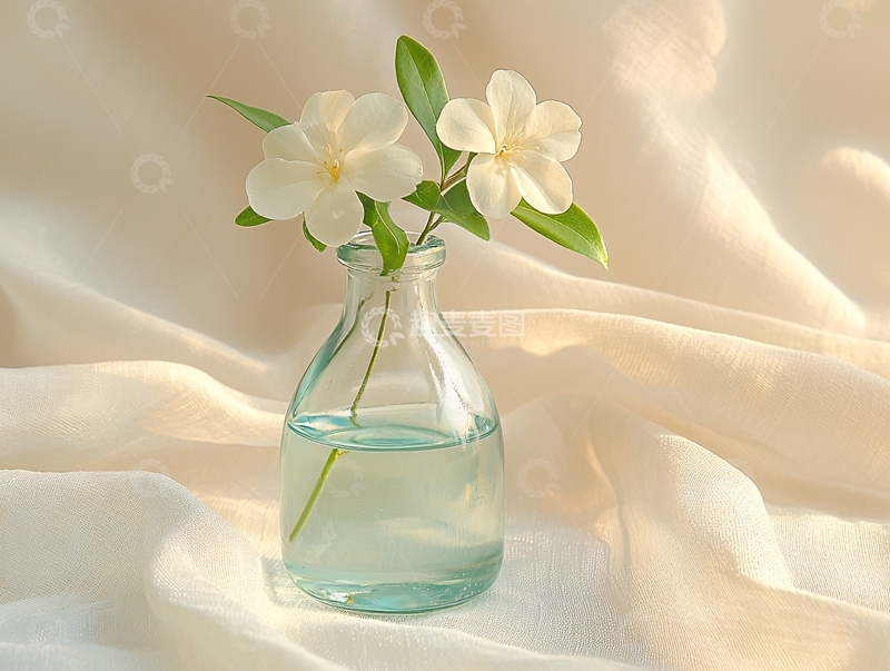 高清大图下载【趣麦麦图】白色花朵在玻璃瓶中