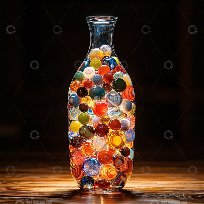 高清大图下载【趣麦麦图】彩色弹珠在透明花瓶中
