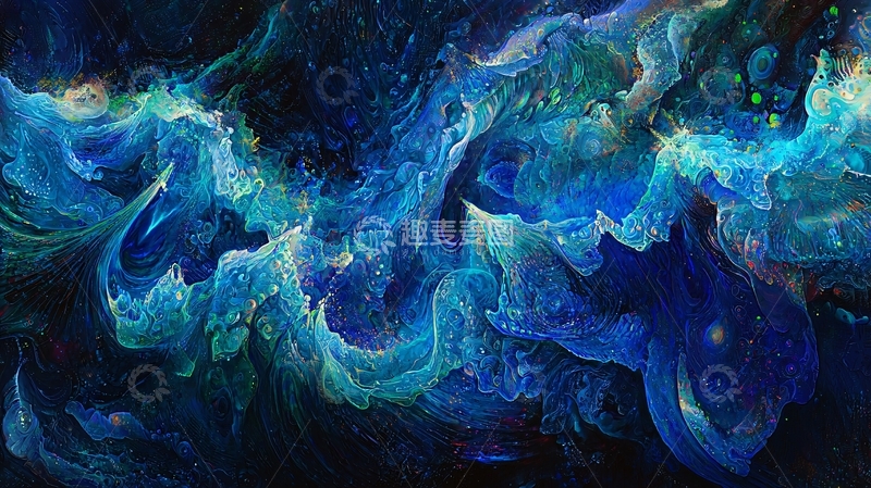 高清大图下载【趣麦麦图】深蓝流体艺术抽象背景