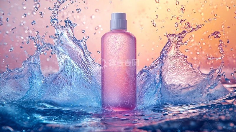 高清大图下载【趣麦麦图】水花四溅的粉色瓶装液体