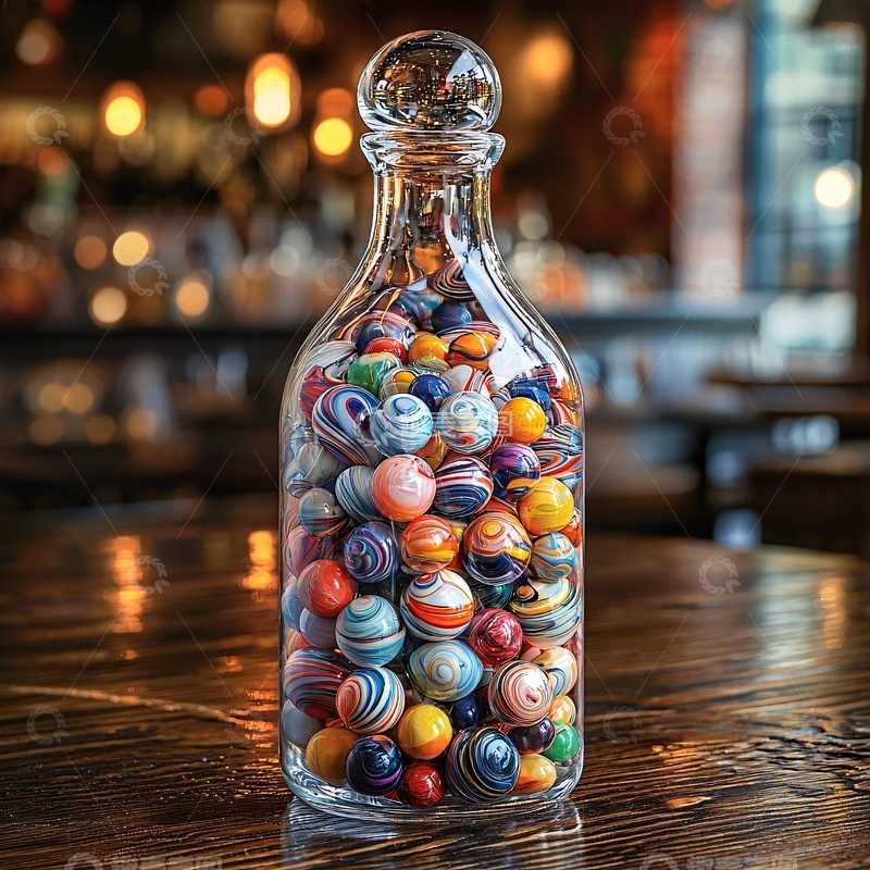 高清大图下载【趣麦麦图】玻璃瓶中彩色弹珠
