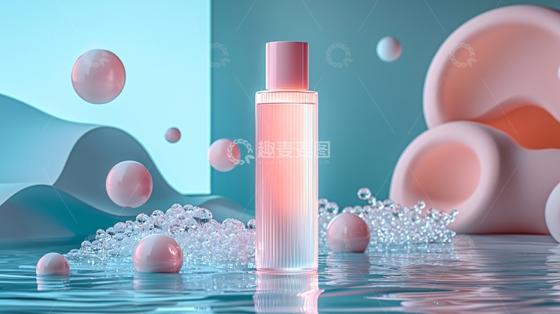 高清大图下载【趣麦麦图】水面上化妆品瓶