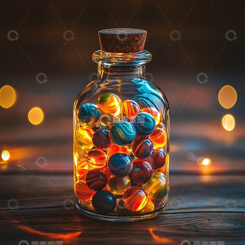高清大图下载【趣麦麦图】玻璃瓶中的彩色弹珠