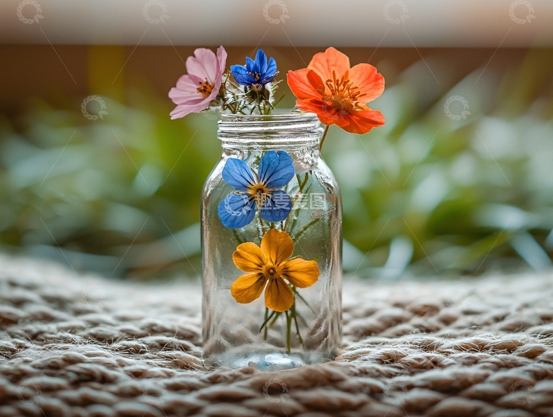 高清大图下载【趣麦麦图】玻璃瓶中的彩色花朵