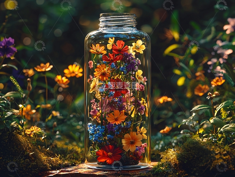 高清大图下载【趣麦麦图】花朵在玻璃罐中绽放