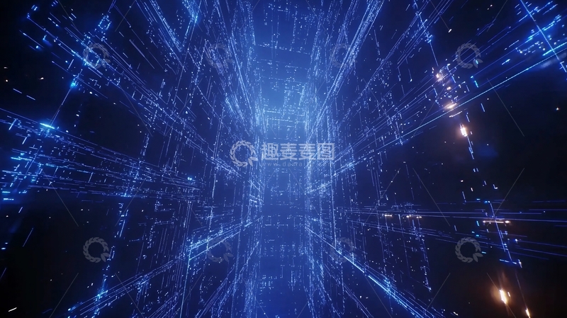 高清大图下载【趣麦麦图】蓝色科技感数据流通道