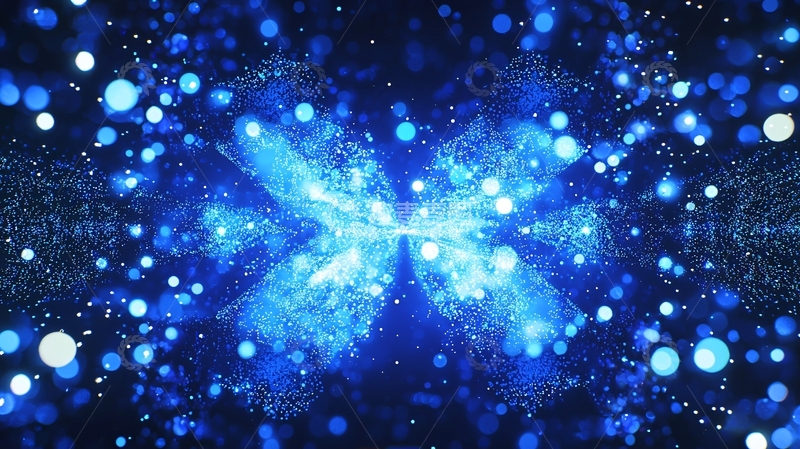 高清大图下载【趣麦麦图】蓝色蝴蝶闪耀粒子背景