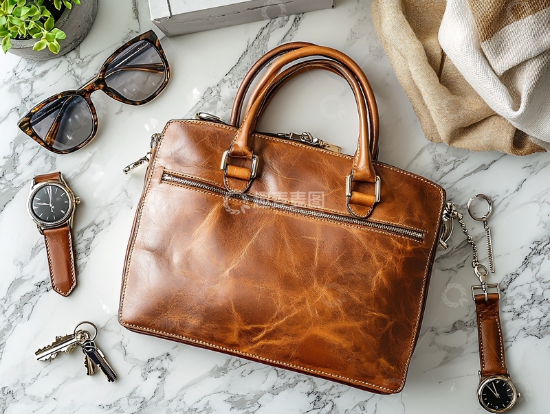 高清大图下载【趣麦麦图】棕色真皮公文包