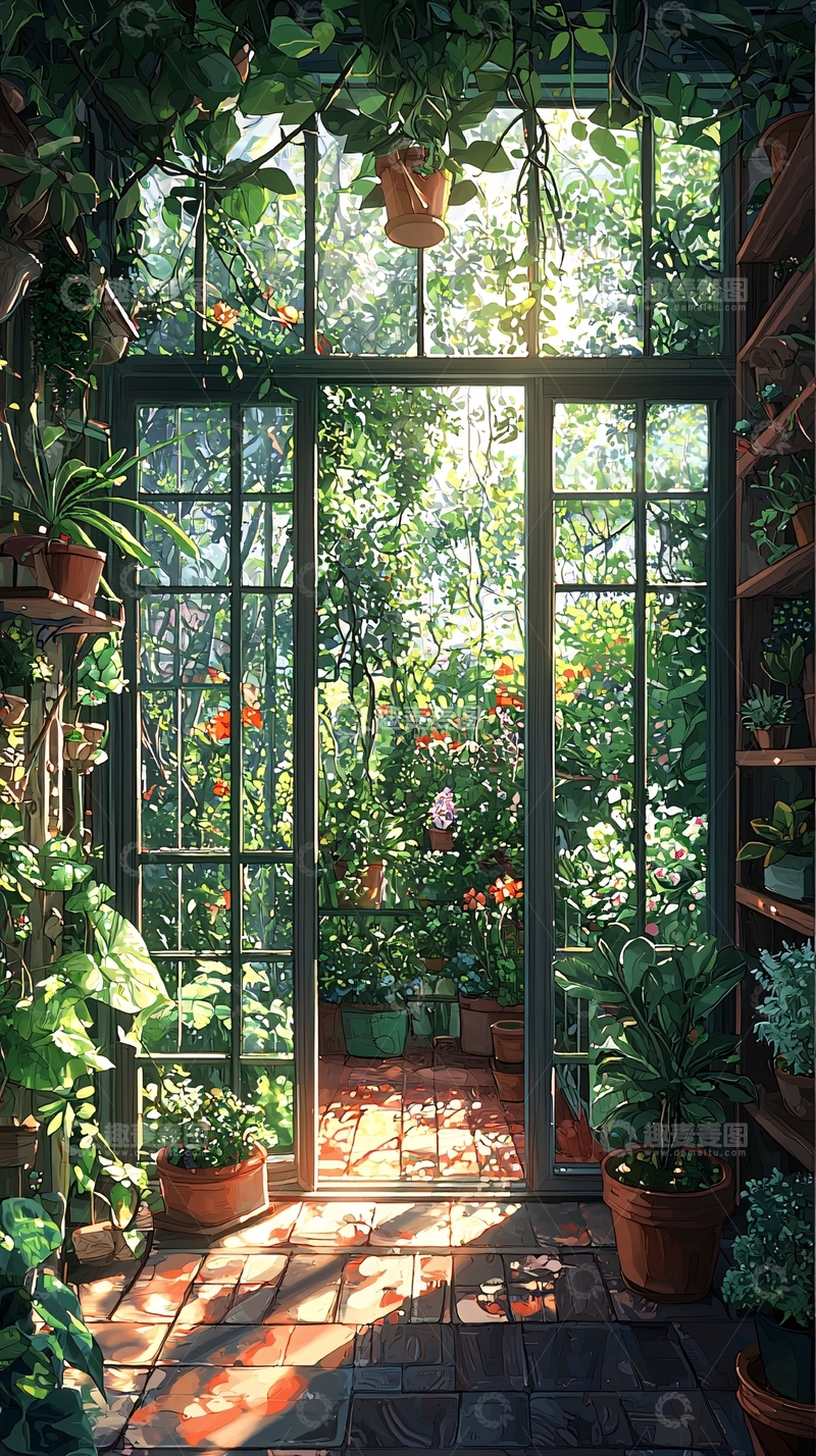 高清大图下载【趣麦麦图】阳光照耀的植物温室