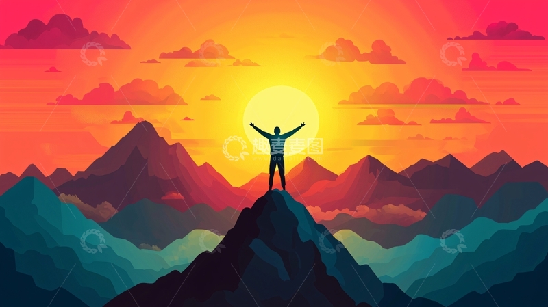 高清大图下载【趣麦麦图】日出山峰成功人士