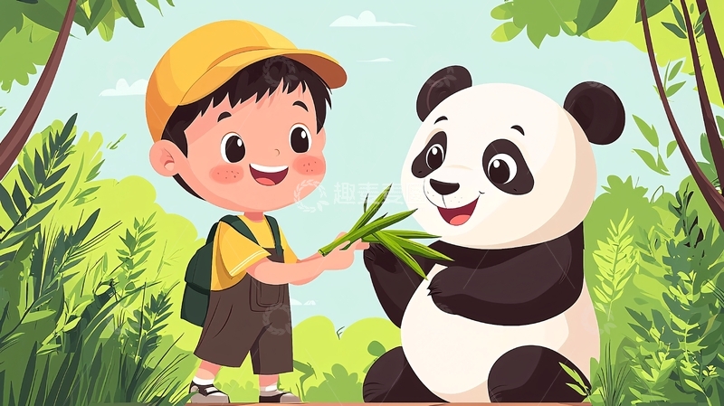 高清大图下载【趣麦麦图】卡通男孩熊猫