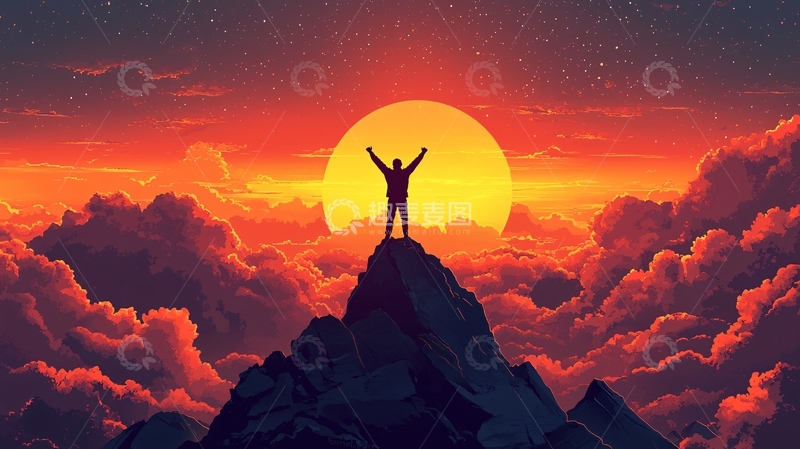 高清大图下载【趣麦麦图】山顶张开双臂的人