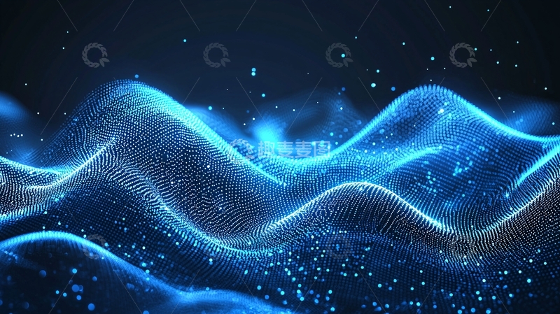 高清大图下载【趣麦麦图】蓝色科技感波浪粒子背景