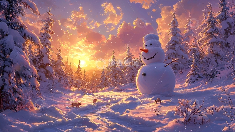 高清大图下载【趣麦麦图】雪地里孤独的雪人