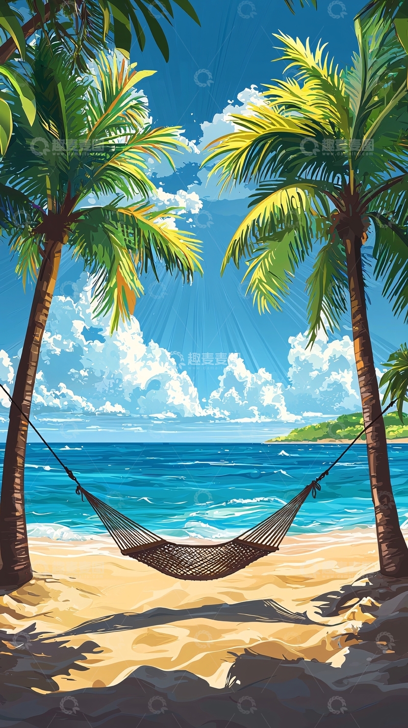 高清大图下载【趣麦麦图】热带海滩吊床的度假
