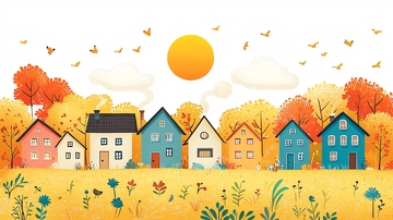 卡通房屋秋日风景