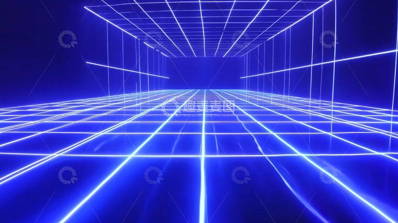 高清大图下载【趣麦麦图】蓝色光线网格隧道