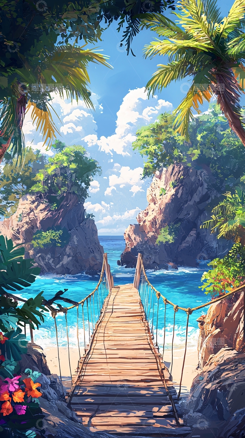 高清大图下载【趣麦麦图】海岛天堂吊桥美景