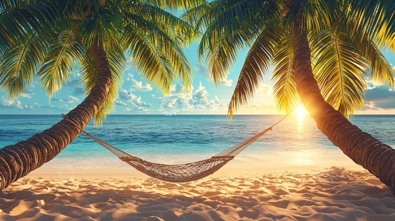 高清大图下载【趣麦麦图】热带海滩吊床