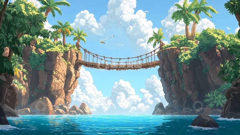高清大图下载【趣麦麦图】热带海岛吊桥风景
