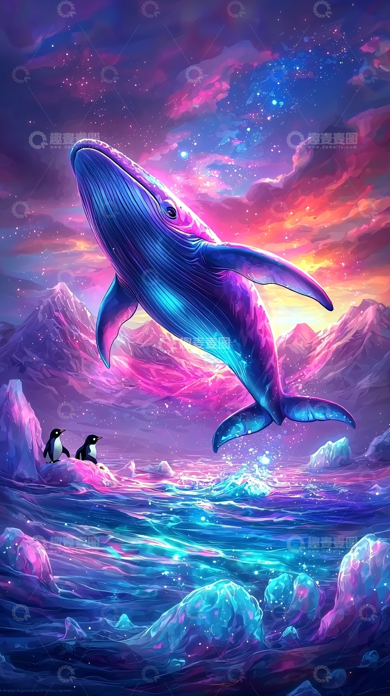 高清大图下载【趣麦麦图】梦幻鲸鱼星空极光