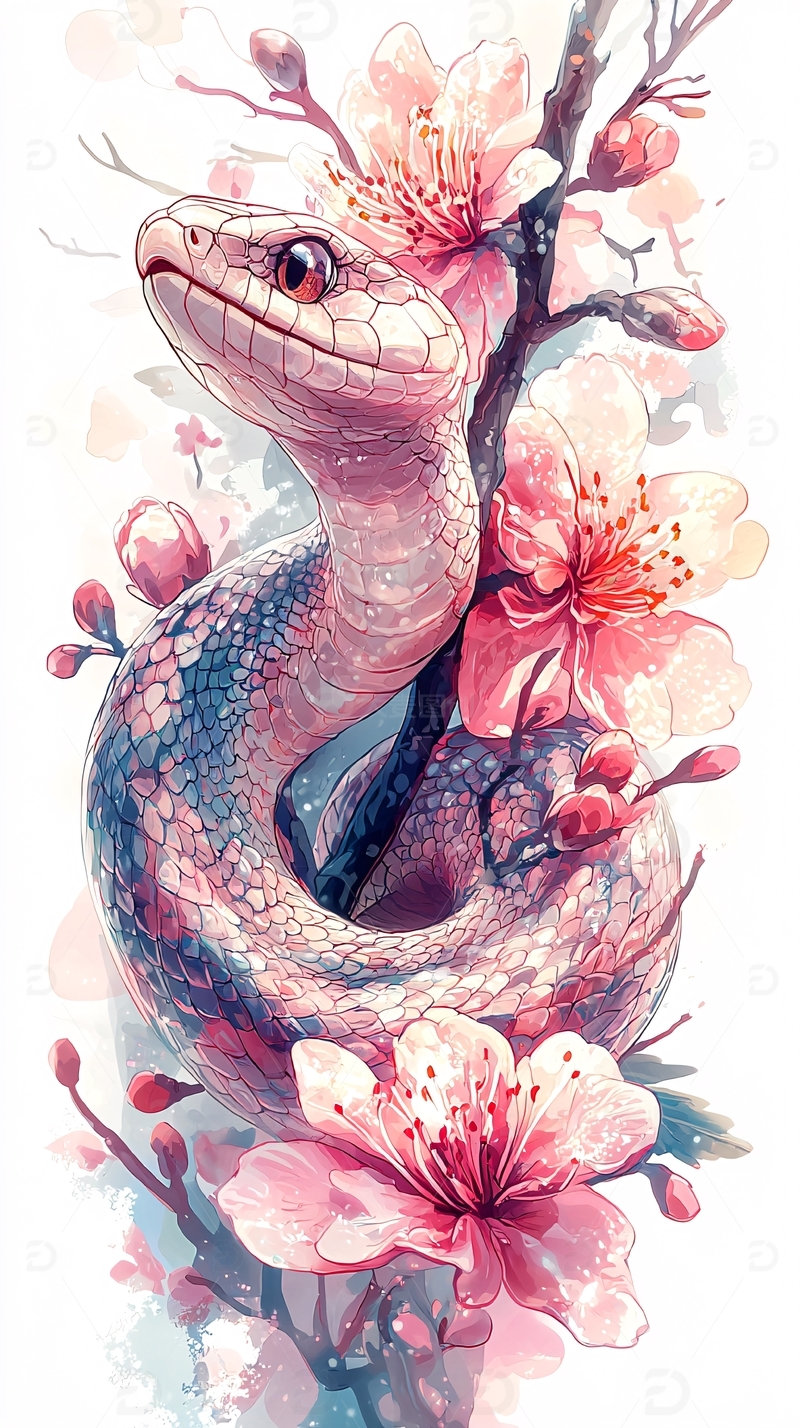 蛇与花朵的唯美结合