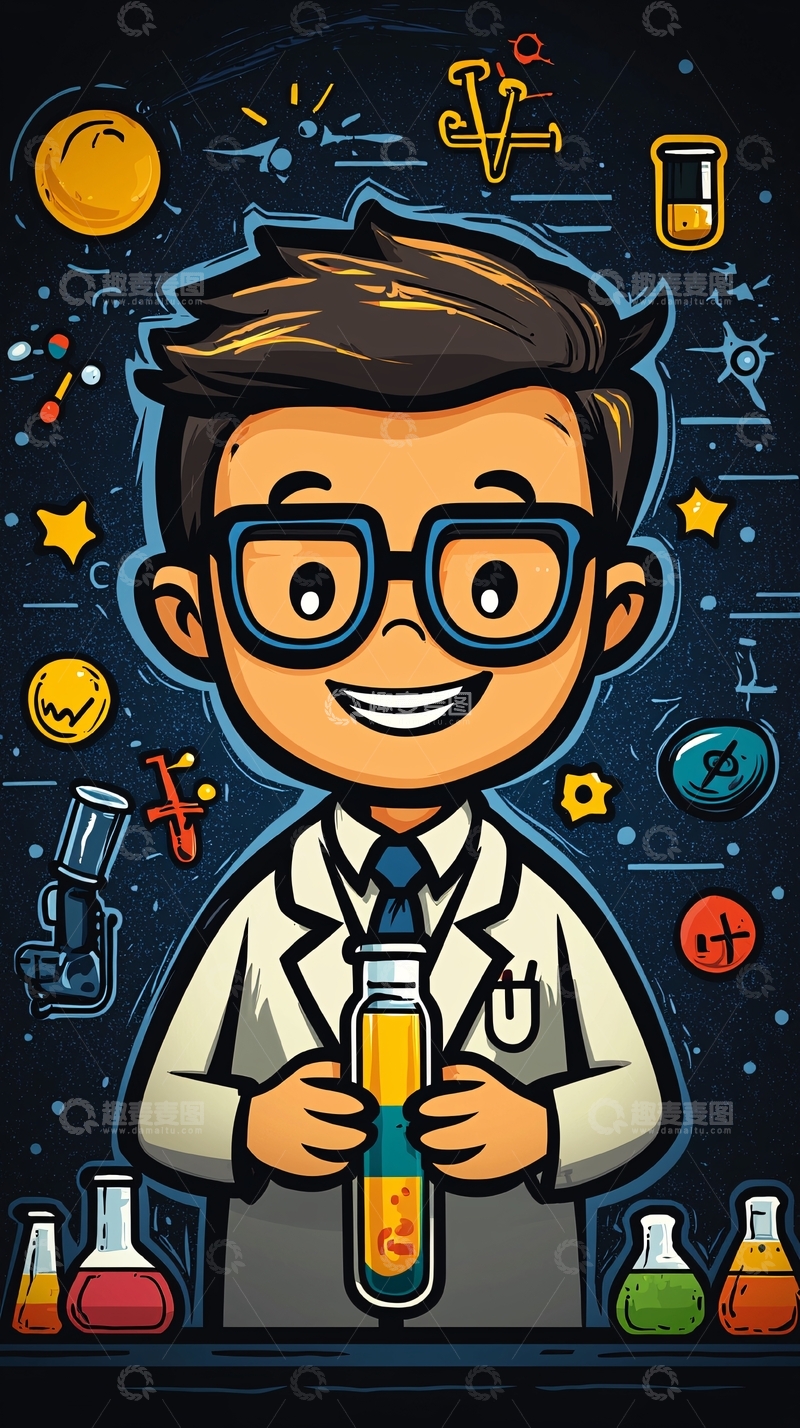 高清大图下载【趣麦麦图】卡通科学家