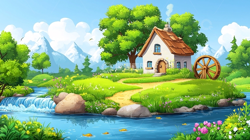 高清大图下载【趣麦麦图】田园风光卡通小屋