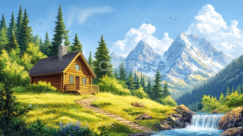 高清大图下载【趣麦麦图】山间木屋