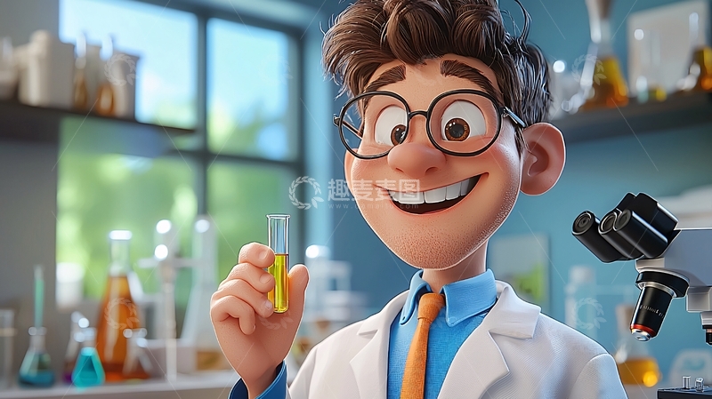 高清大图下载【趣麦麦图】卡通科学家拿着试管