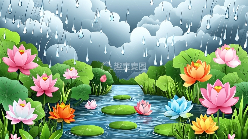 高清大图下载【趣麦麦图】雨中荷花