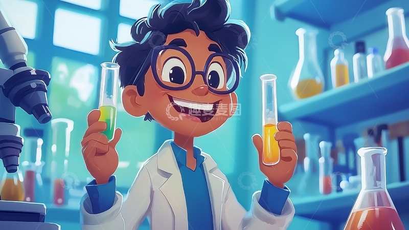 高清大图下载【趣麦麦图】开心的年轻科学家