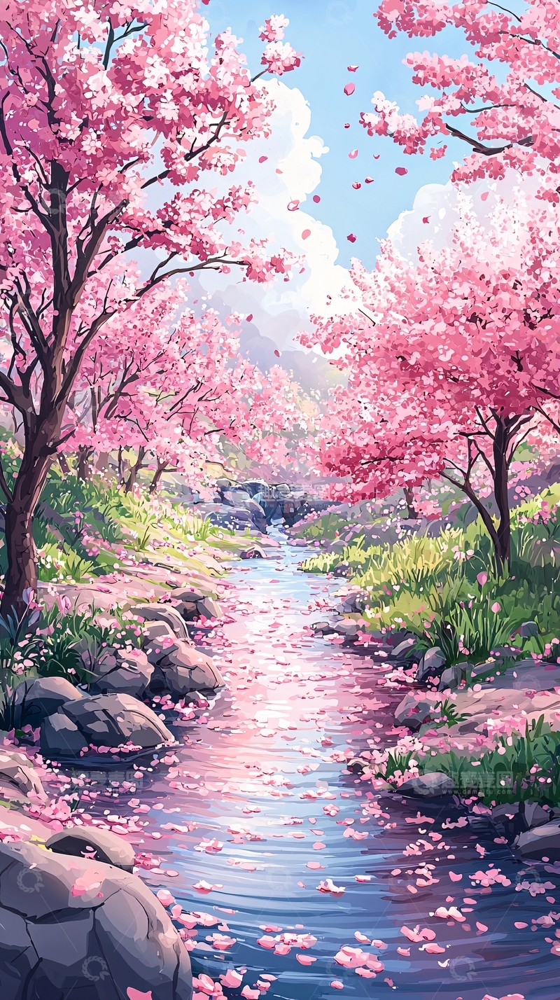 高清大图下载【趣麦麦图】樱花流水如梦似幻