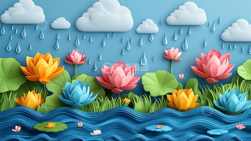 高清大图下载【趣麦麦图】雨中莲花