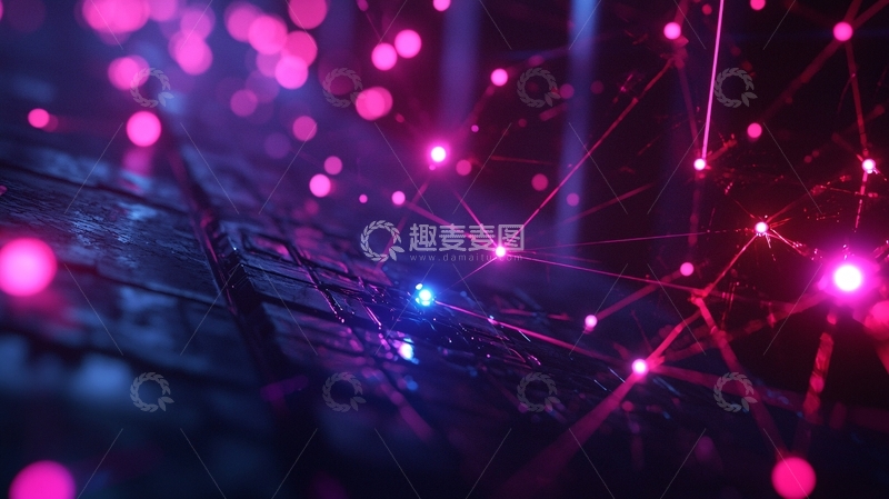 高清大图下载【趣麦麦图】粉红蓝光线连接网络